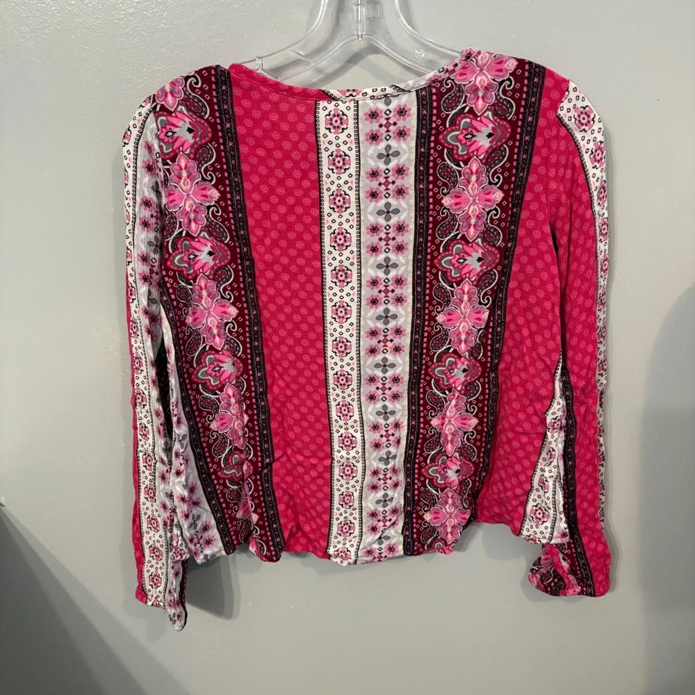Justice Pink Paisley Colorblock Tassel Boho Peasant Top Blouse (Girls 14)‎